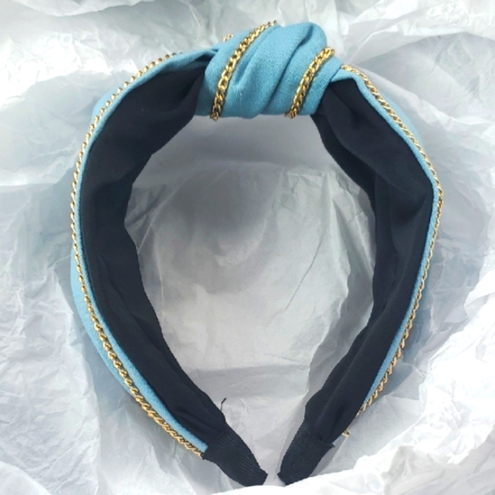 Chic Blue and Gold Padded Hairband And Black Satin Feel Headbands - Picture 3 of 12